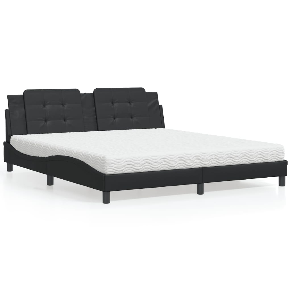 Cama com colchão zadar 180x200 cm couro artificial preto
