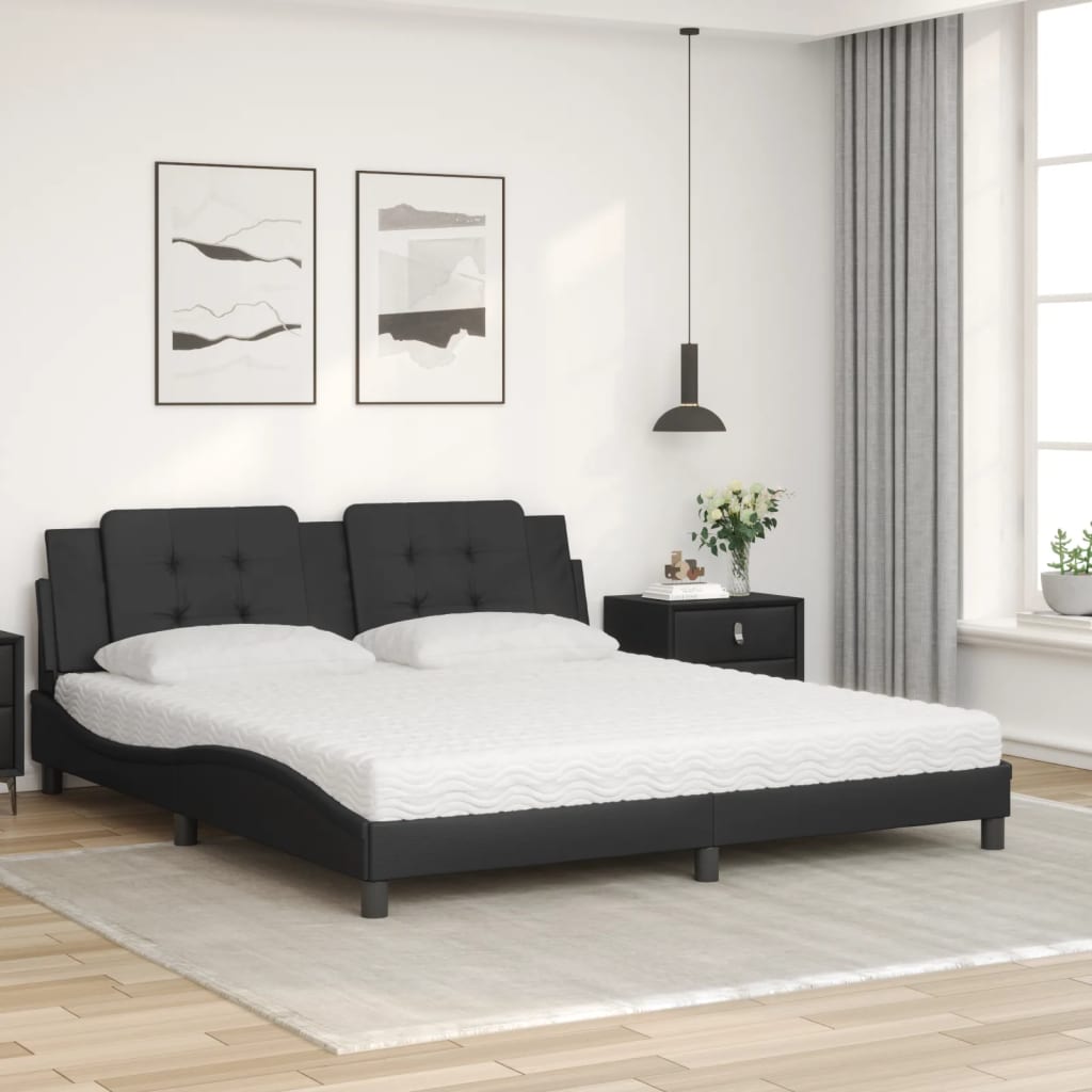 Cama com colchão zadar 180x200 cm couro artificial preto