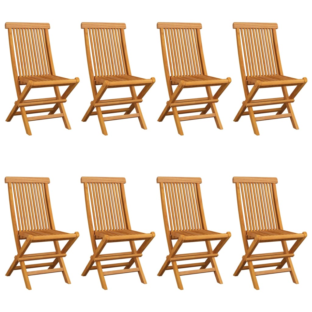 Cadeiras de jardim c/ almofadões cinza-acast. 8 pcs teca maciça