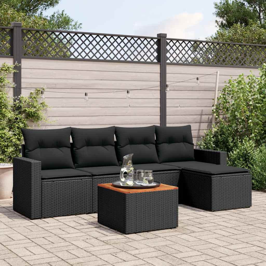 6 Pcs conjunto sofás de jardim c/ almofadões vime PE preto