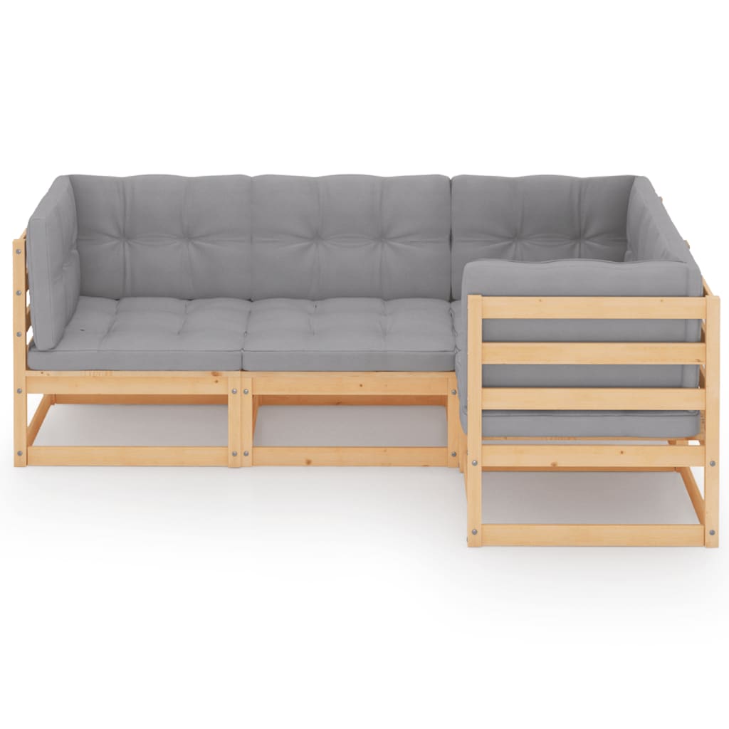 4 Pcs conjunto lounge de jardim c/ almofadões pinho maciço