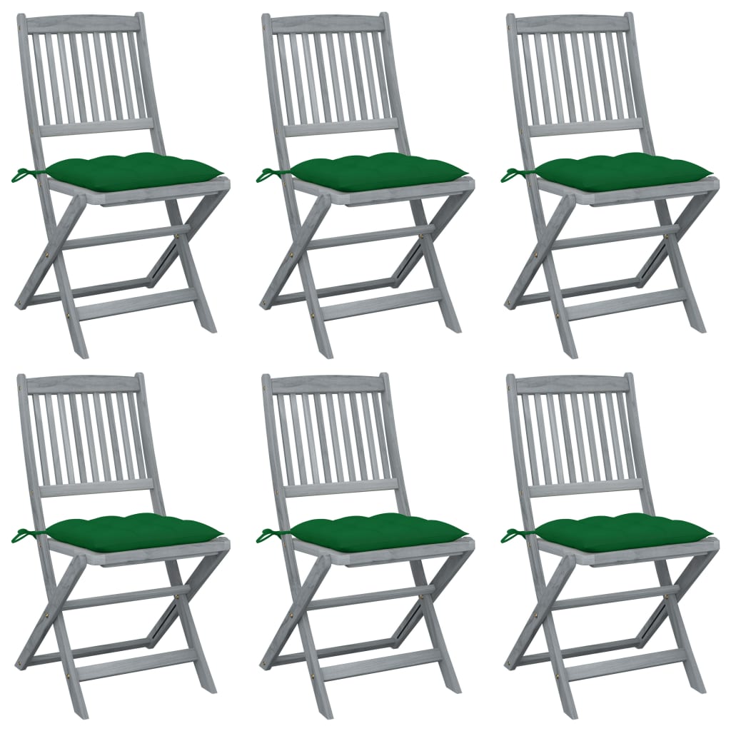 Cadeiras exterior dobráveis c/ almofadões 6 pcs acácia maciça
