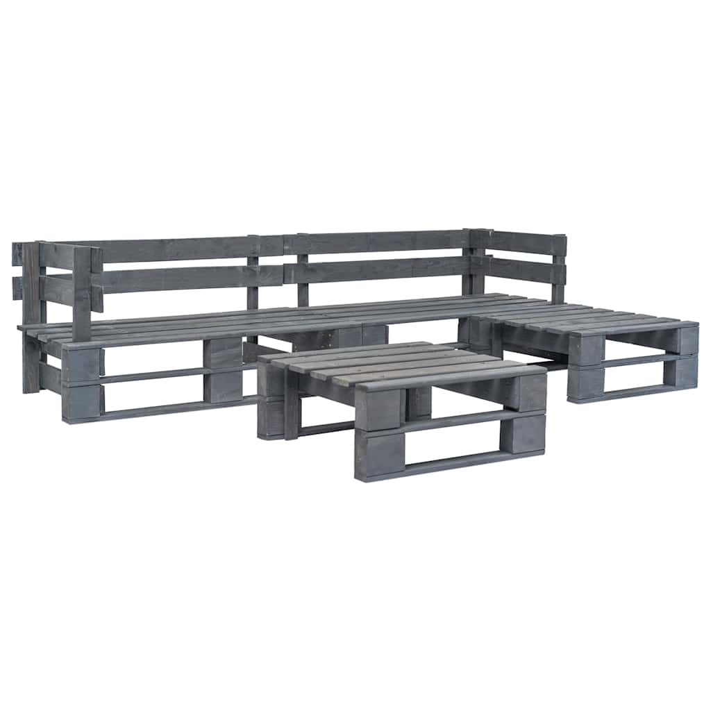 4 Pcs conjunto lounge de jardim paletes madeira cinzento