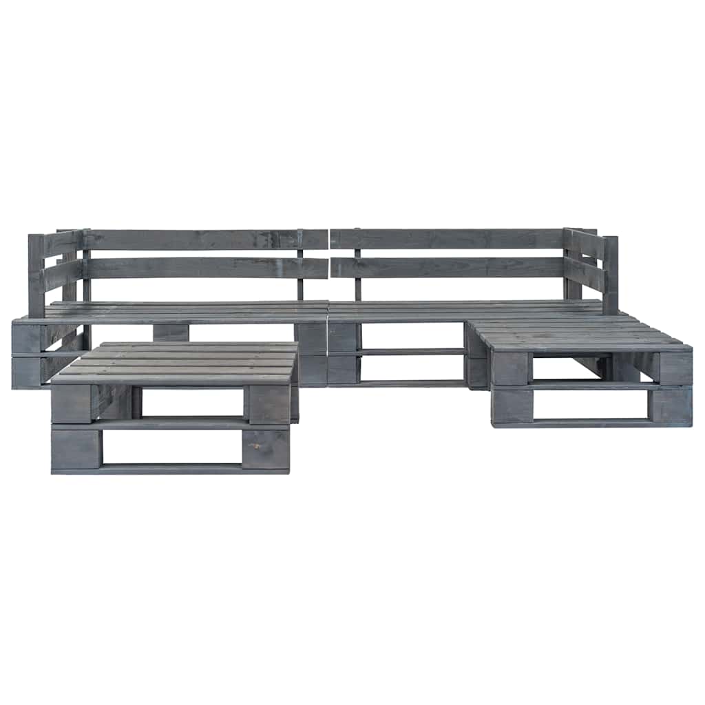 4 Pcs conjunto lounge de jardim paletes madeira cinzento