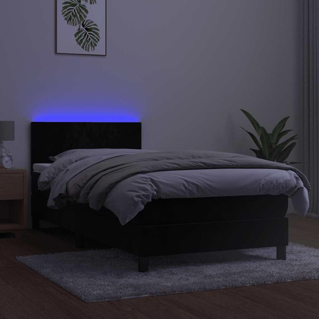 Cama box spring c/ colchão/LED 80x200 cm veludo preto