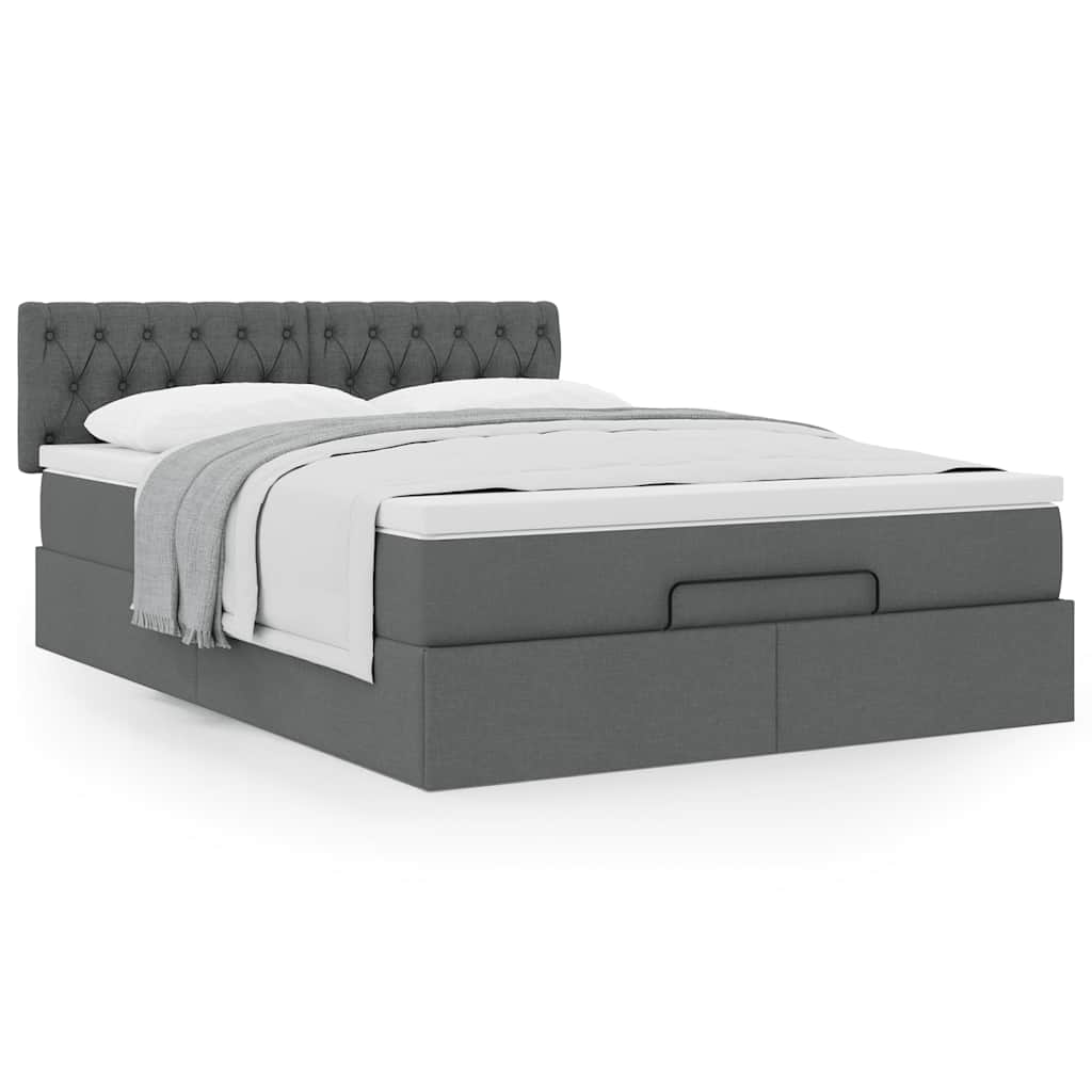 Cama otomana com colchão 140x200 cm tecido cinzento escuro