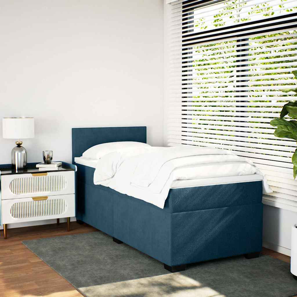 Cama boxspring com colchão 100x200 cm veludo azul