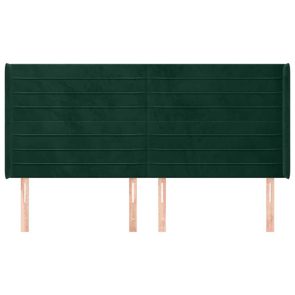 Cabeceira cama c/ abas veludo 203x16x118/128 cm verde-escuro