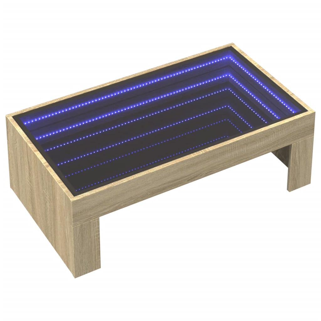 Mesa de centro luzes LED infinity 90x50x30 cm carvalho sonoma