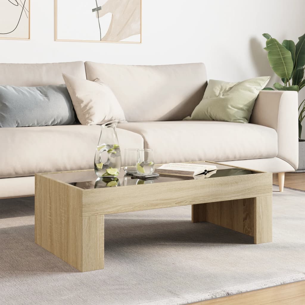 Mesa de centro luzes LED infinity 90x50x30 cm carvalho sonoma