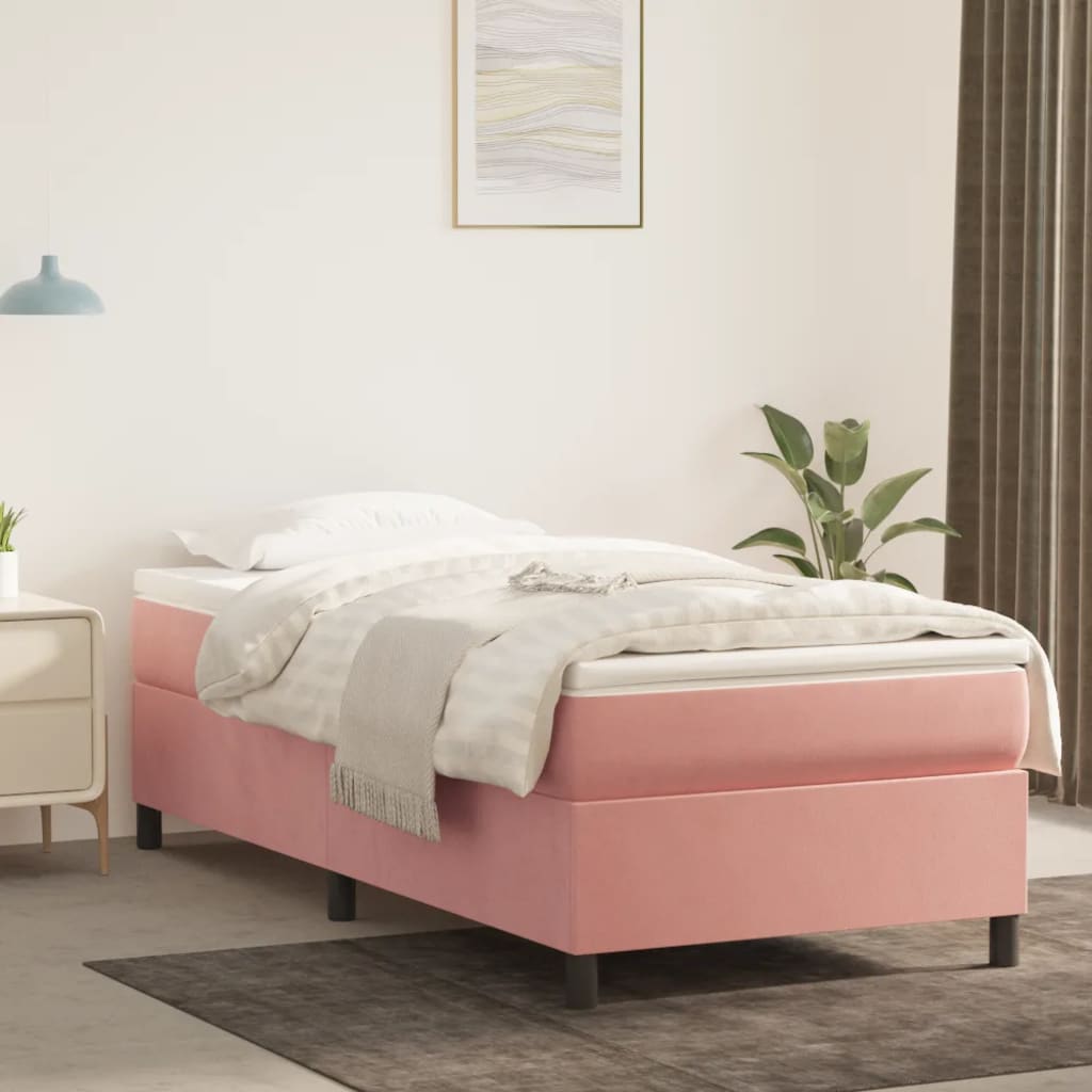 Estrutura de cama com molas 80x200 cm veludo rosa