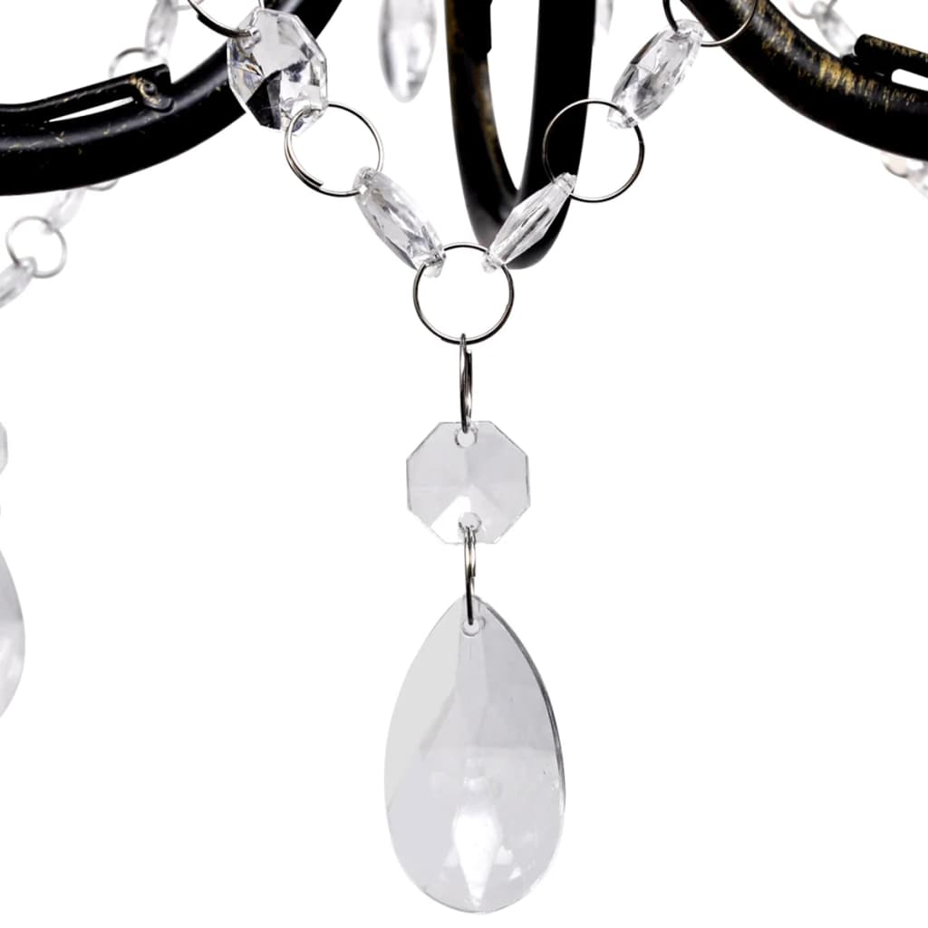 Candelabro metal com contas de cristal, preto, 3 x e14 lâmpadas