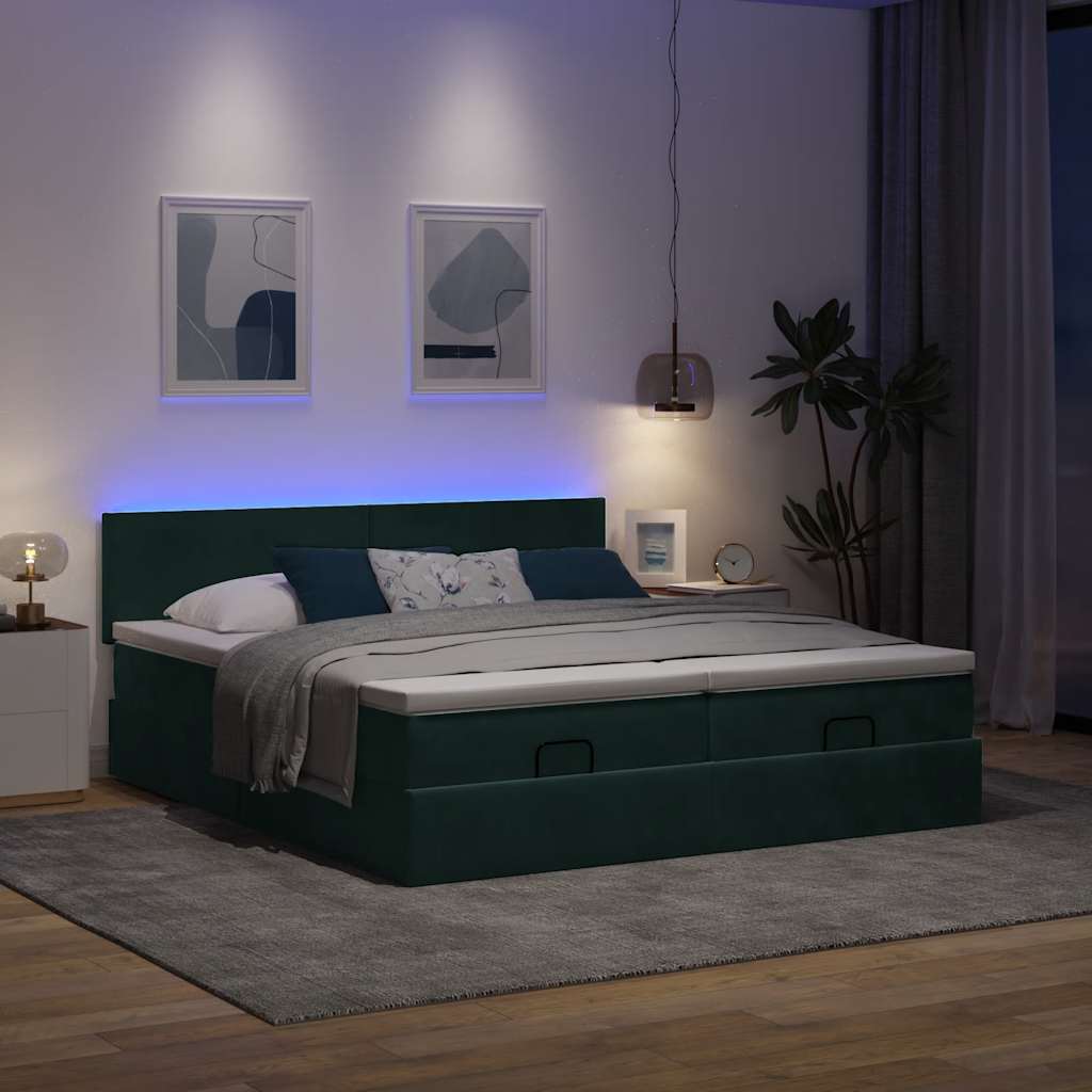Estrutura de cama otomana com colchão verde escuro veludo