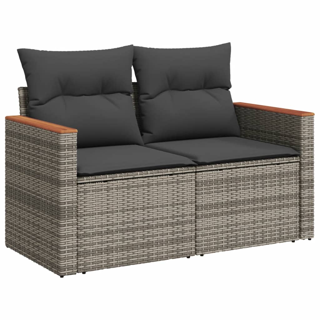 6 Pcs conjunto sofás de jardim com almofadões vime cinzento