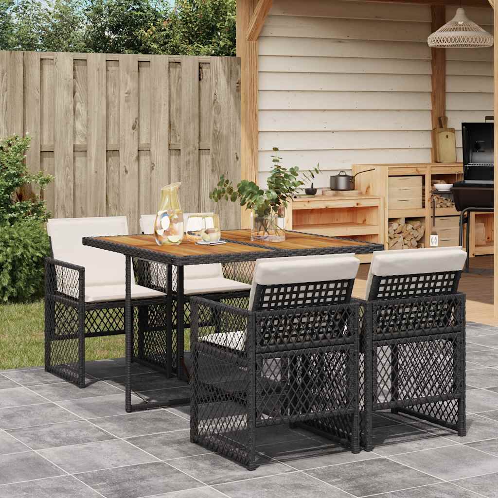 5 Pcs conjunto de jantar p/ jardim c/ almofadões vime PE preto
