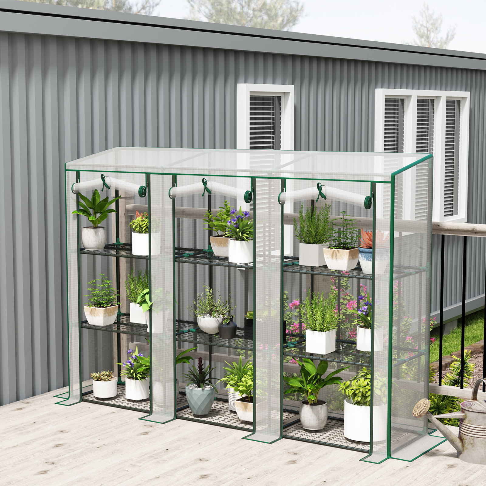Estufa pequena com prateleiras de 3 níveis portas com fecho de correr estufa para cultivar 215x46x151 cm branco