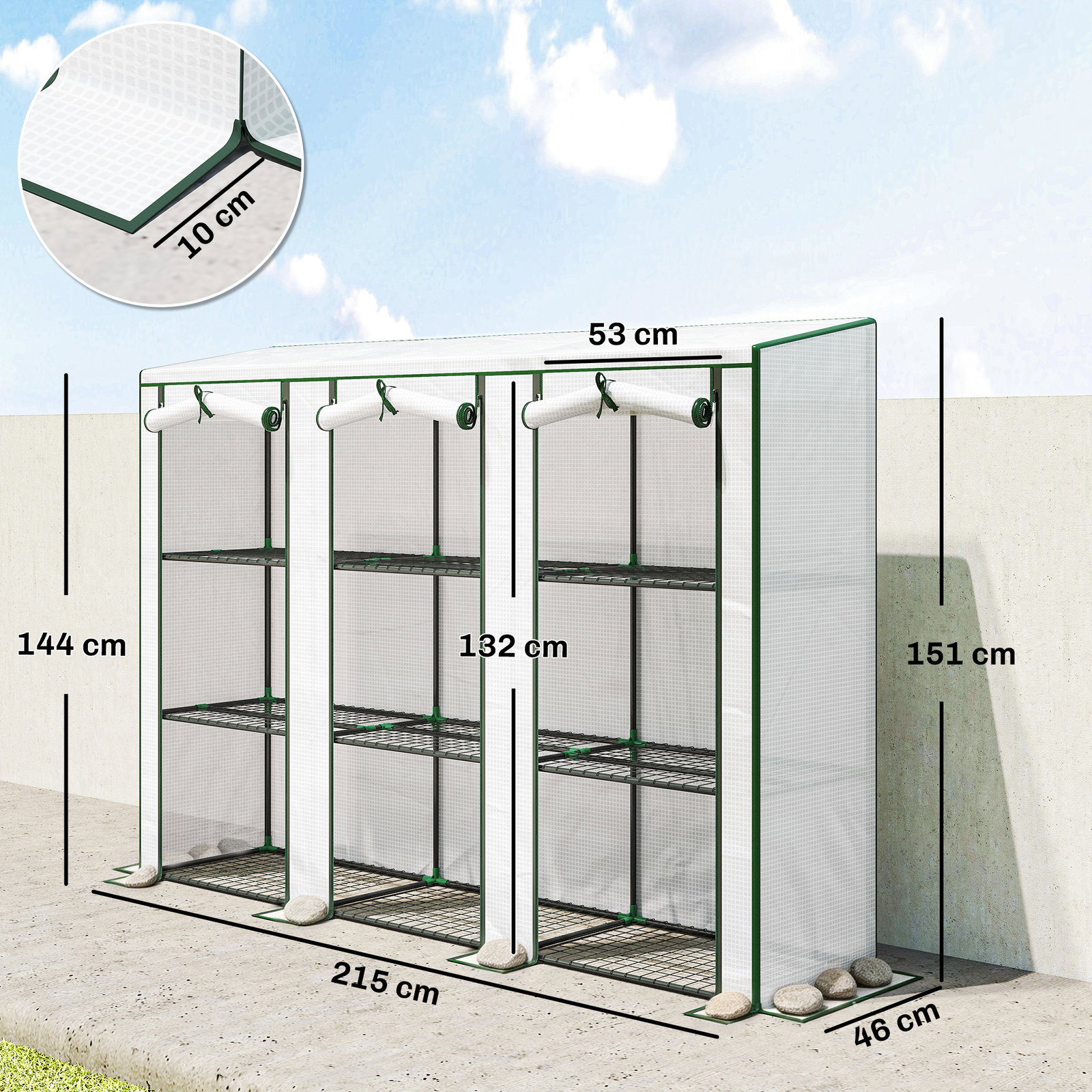 Estufa pequena com prateleiras de 3 níveis portas com fecho de correr estufa para cultivar 215x46x151 cm branco