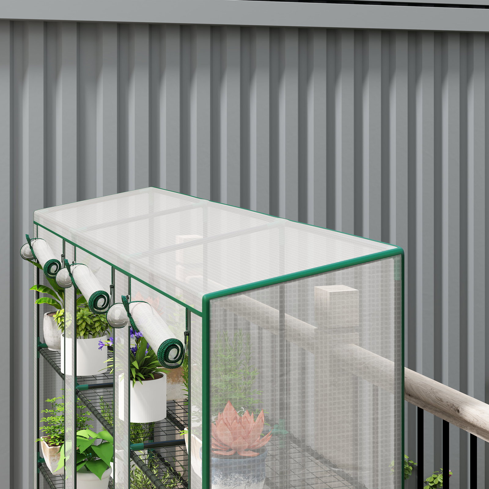 Estufa pequena com prateleiras de 3 níveis portas com fecho de correr estufa para cultivar 215x46x151 cm branco