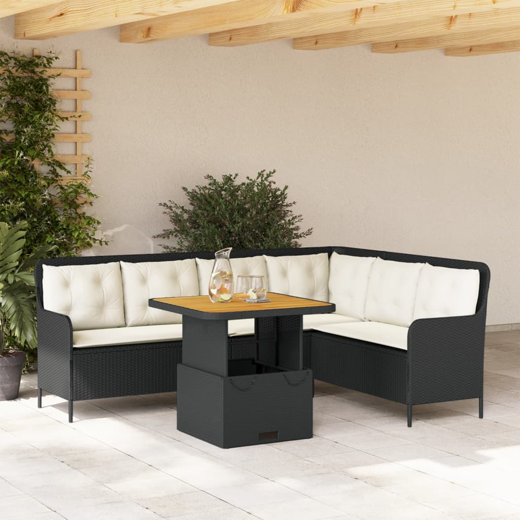 2 Pcs conjunto sofás de jardim com almofadões vime PE preto