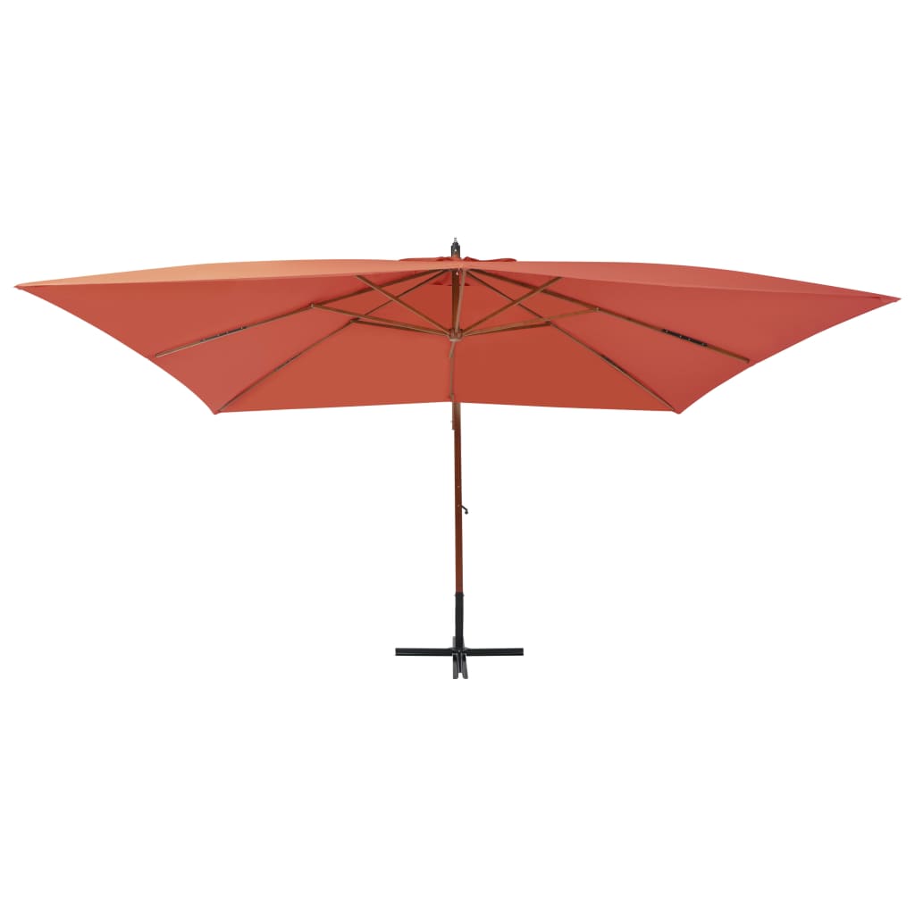 Guarda-sol cantilever c/ poste de madeira 400x300 cm terracota