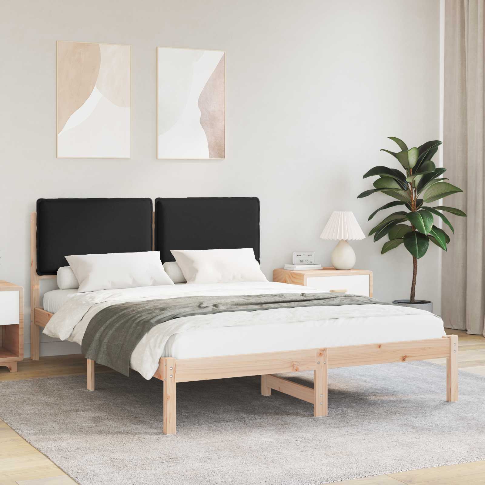 Estrutura de cama com cabeceira estofada preto 140 x 190 cm