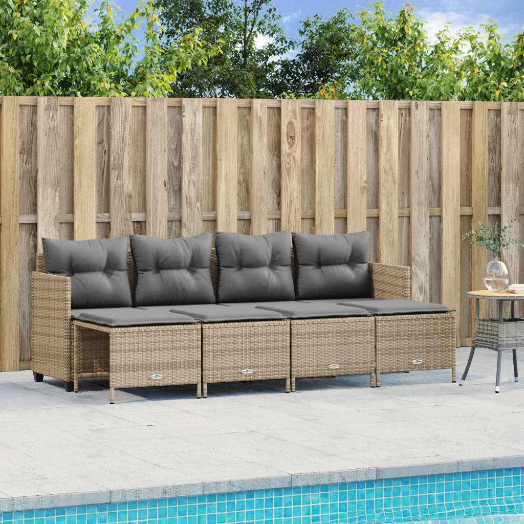 5 Pcs conjunto de sofás p/ jardim com almofadões vime PE bege