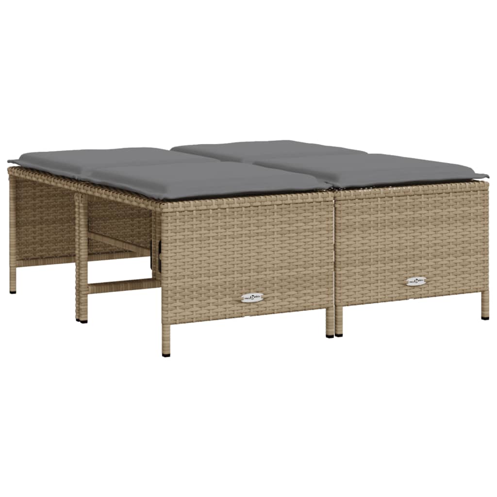 5 Pcs conjunto de sofás p/ jardim com almofadões vime PE bege