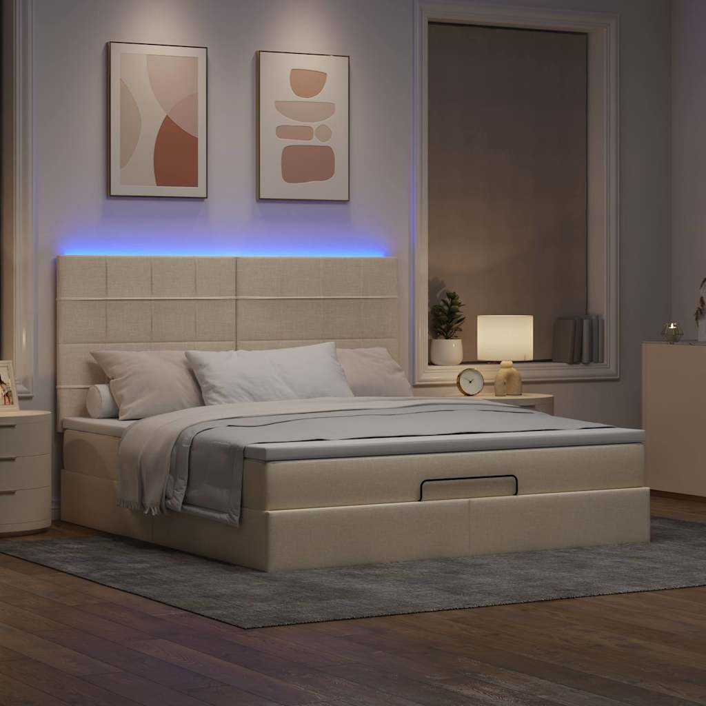 Estrutura de cama otomana com creme de colchão 180x200cm tecido