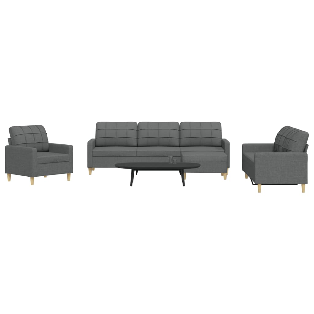 4 Pcs conjunto de sofás com apoio de pés tecido cinzento-escuro