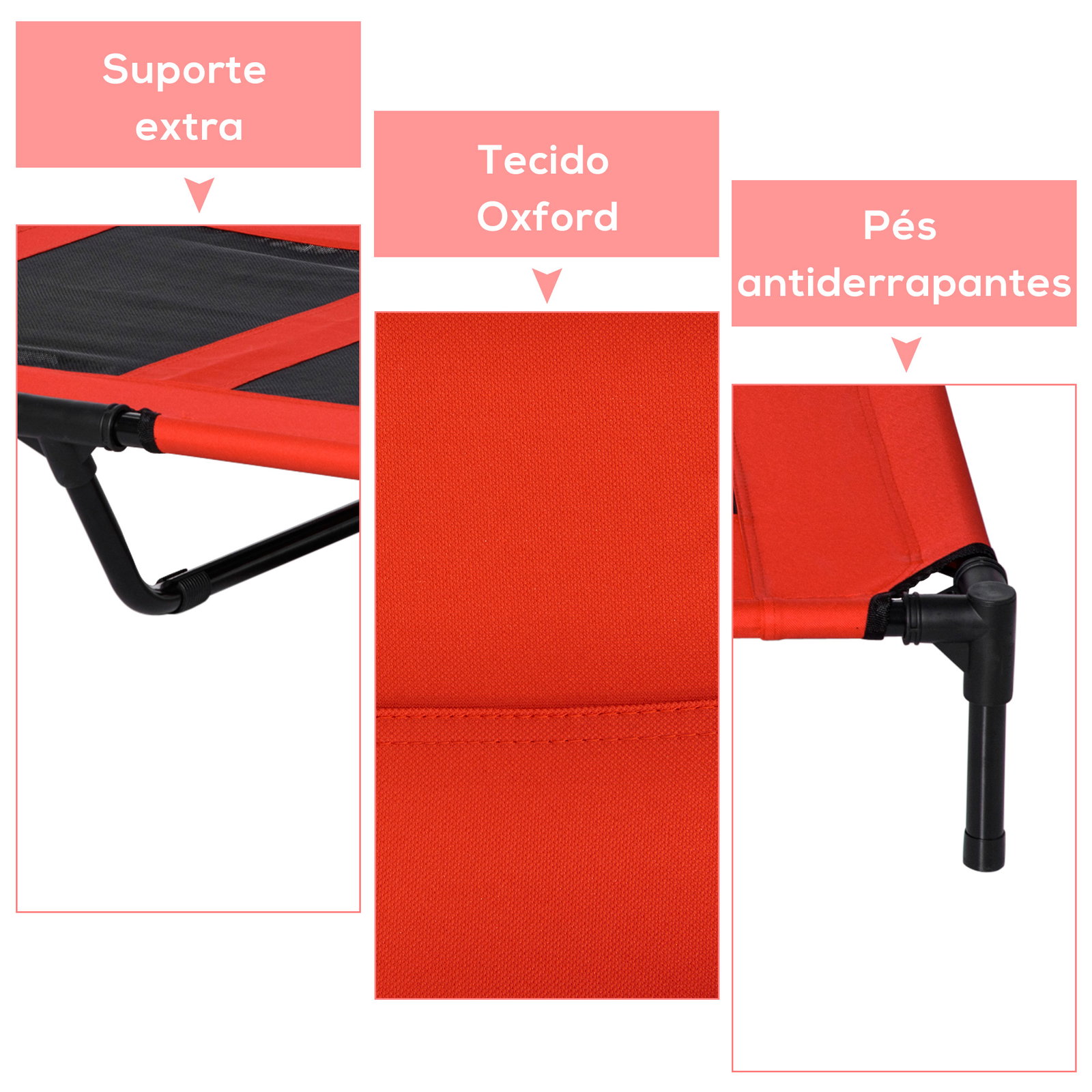Cama elevada para cães cama de animais de estimação com malha transpirável e tecido oxford para exterior interior ar livre jardim terraço 91,5x76,2x18cm vermelho