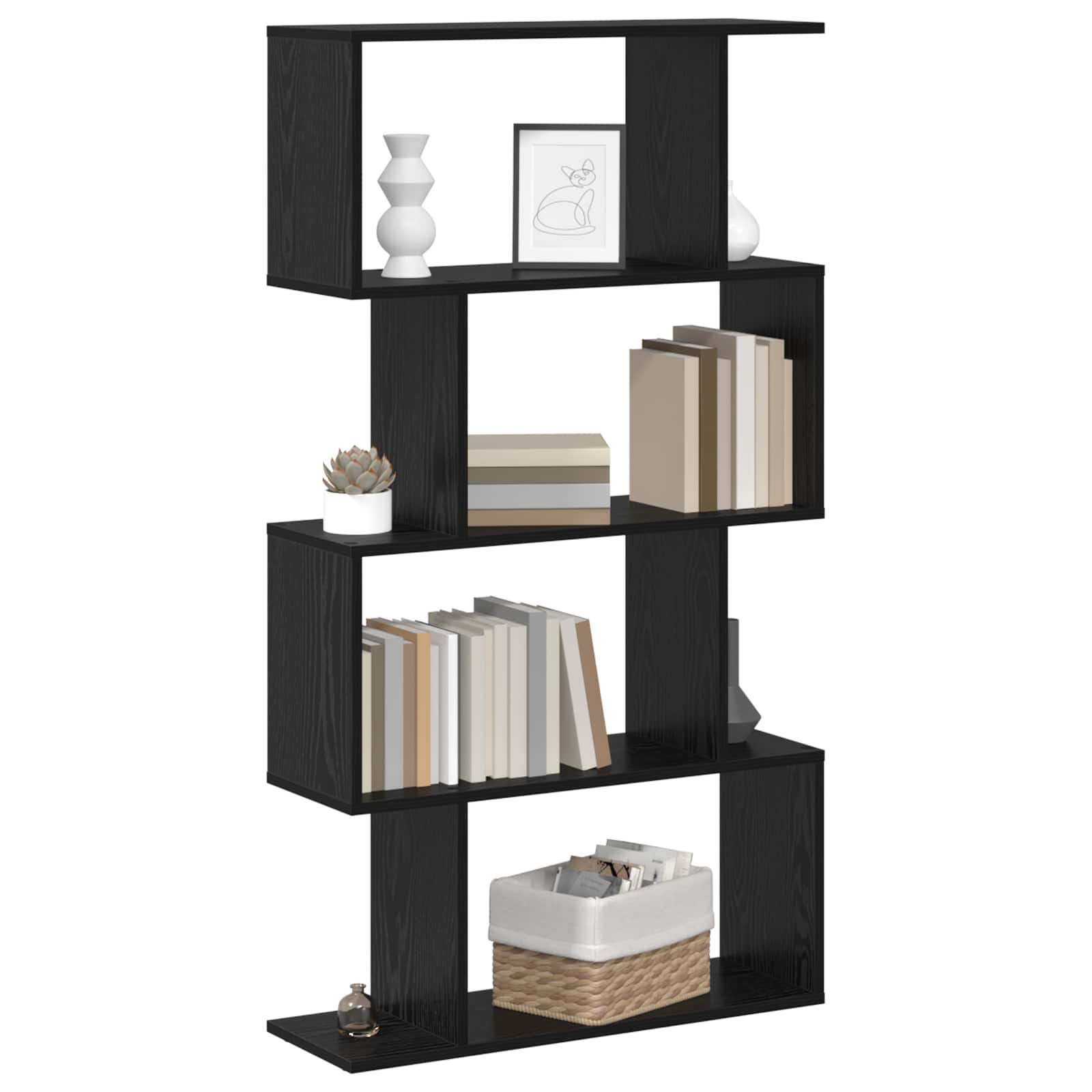 Gabinete de livros 4 níveis 70 x 24 x 129 cm carvalho preto