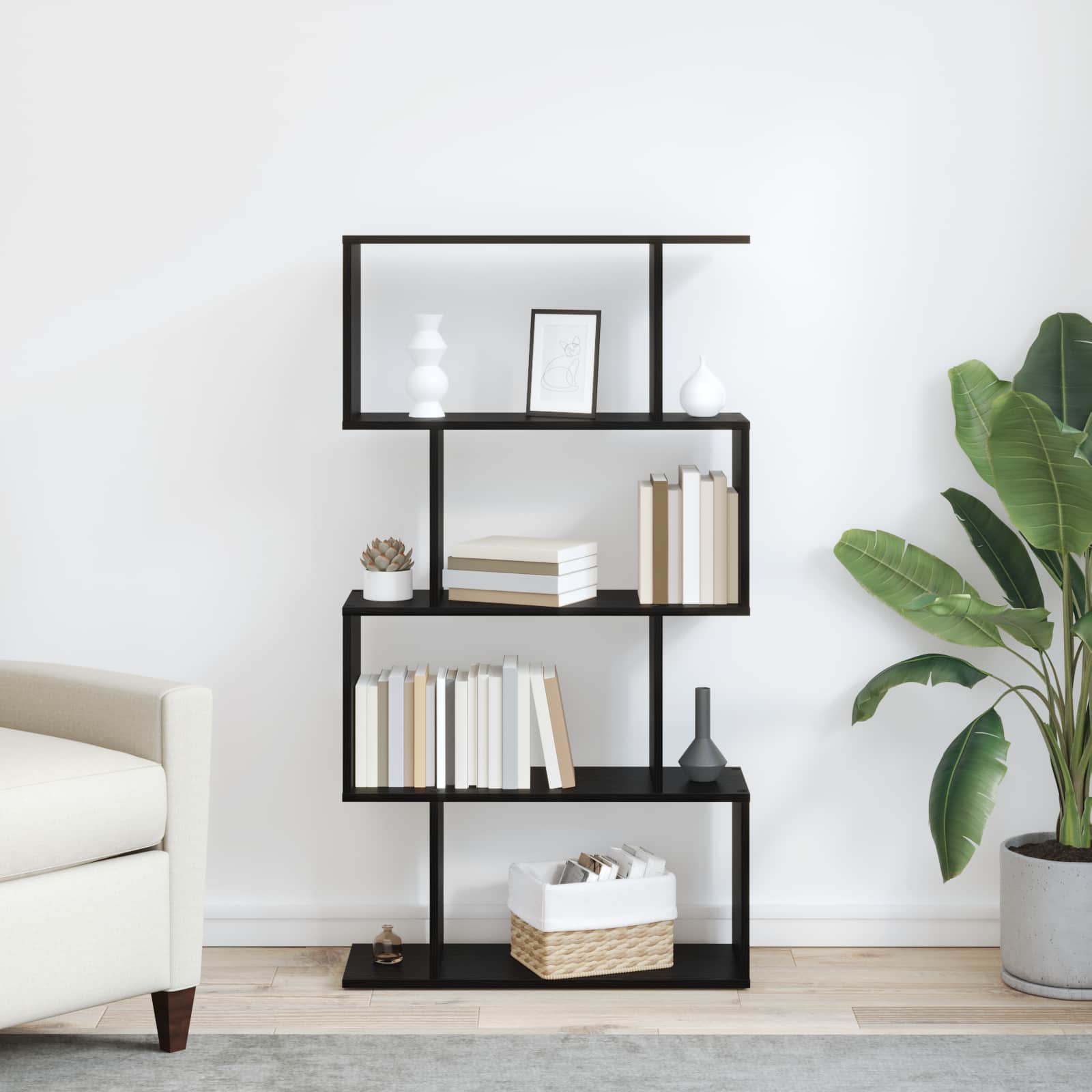 Gabinete de livros 4 níveis 70 x 24 x 129 cm carvalho preto