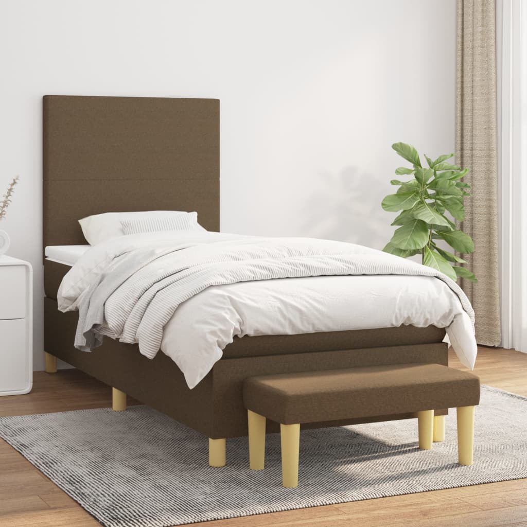 Cama com molas/colchão 100x200 cm tecido castanho-escuro