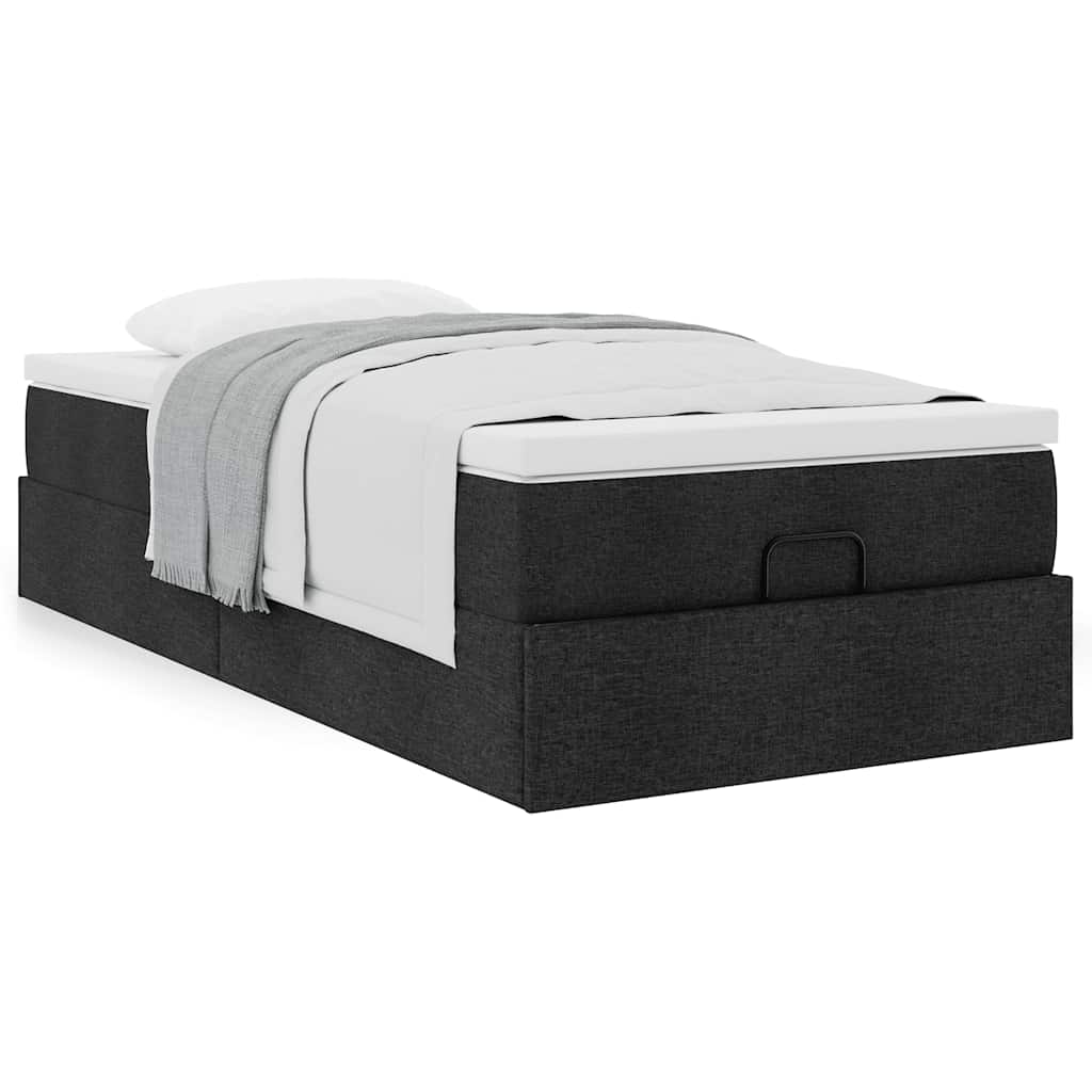 Estrutura de cama otomana com colchão preto tecido
