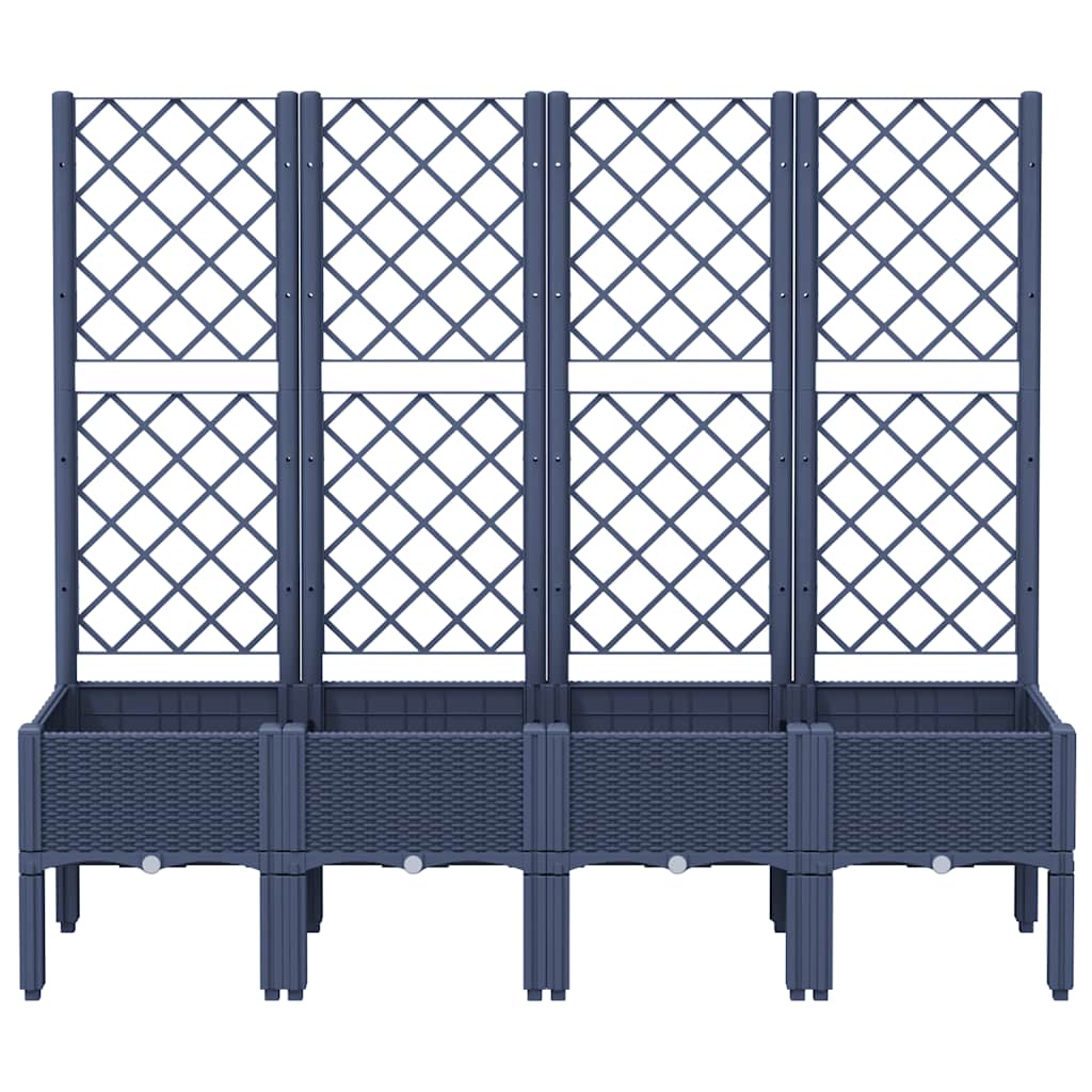 Vaso/floreira de jardim c/ treliça 160x40x142 cm PP cinzento azul