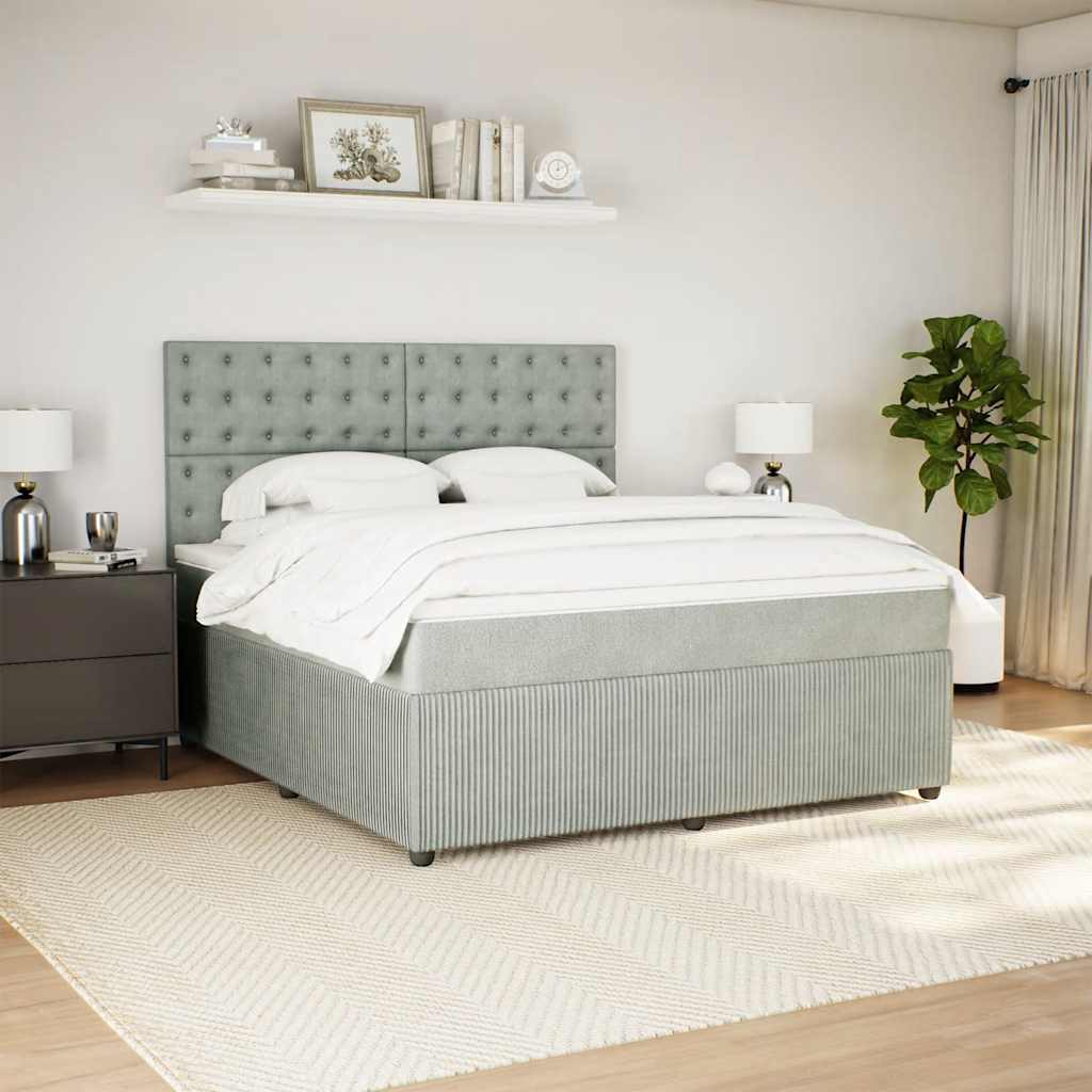 Cama com molas/colchão 180x200 cm veludo cinzento-claro