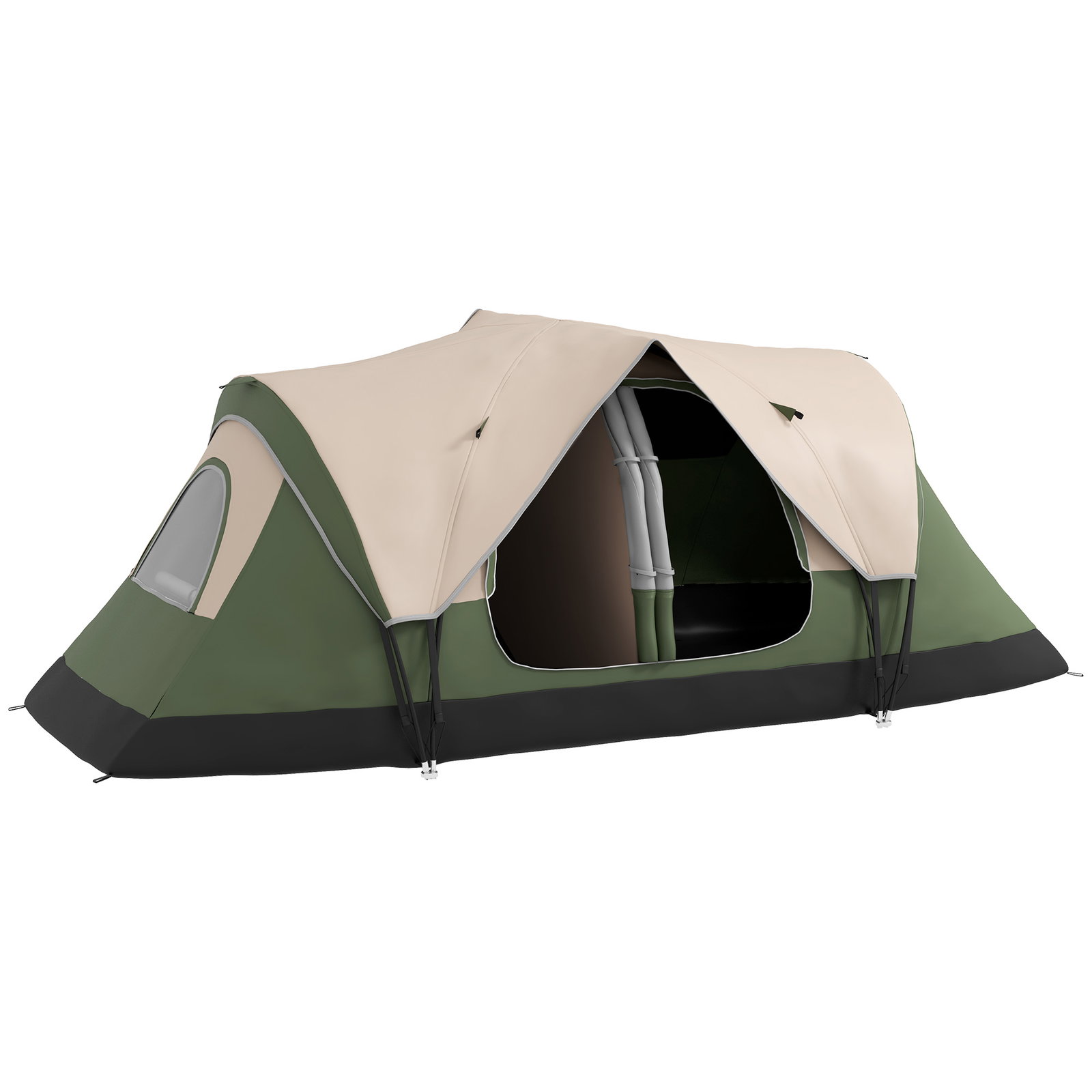 Tenda de campismo familiar para 5-6 pessoas dobrável com 2 quartos e bolsa de transporte 450x215x180 cm verde e marrom