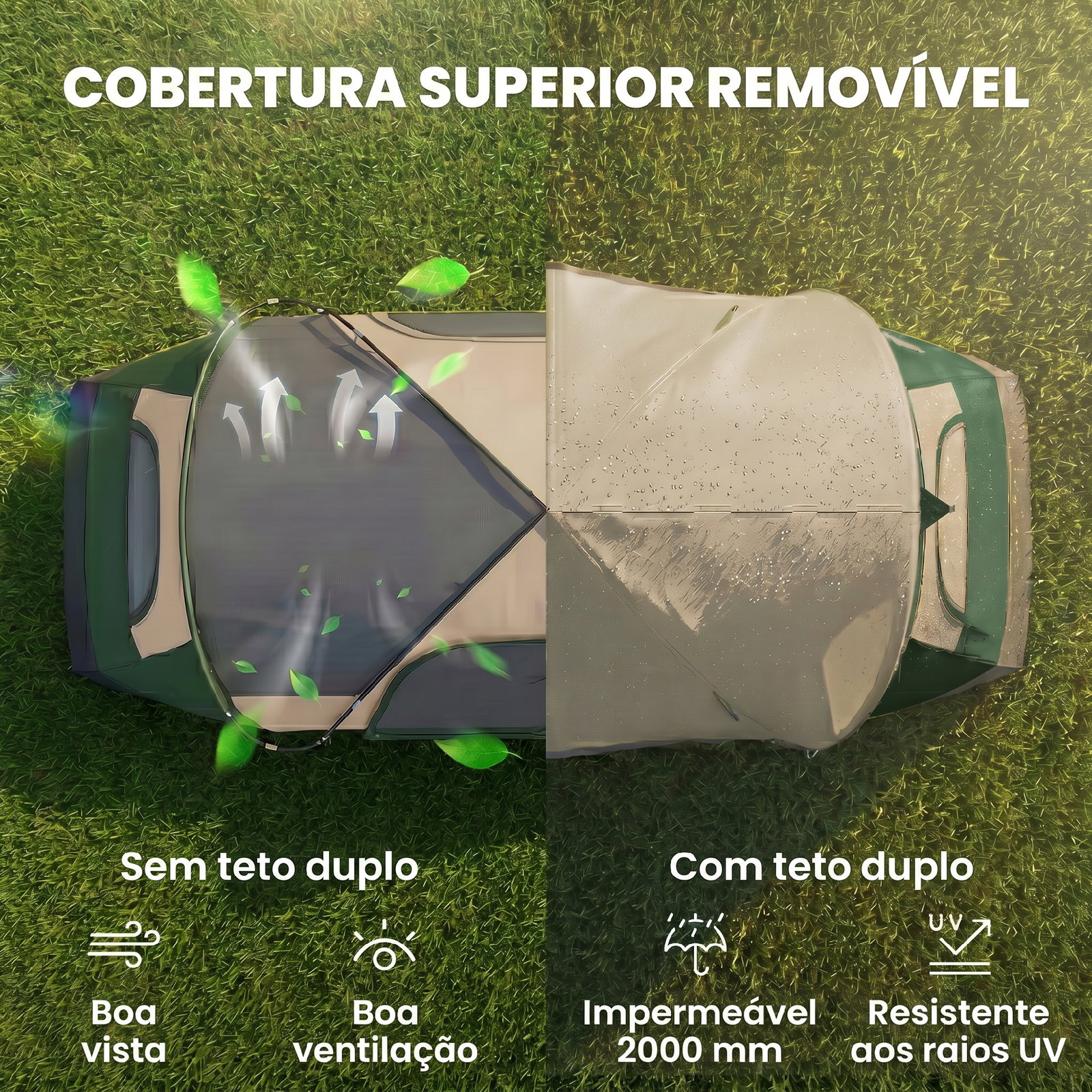 Tenda de campismo familiar para 5-6 pessoas dobrável com 2 quartos e bolsa de transporte 450x215x180 cm verde e marrom