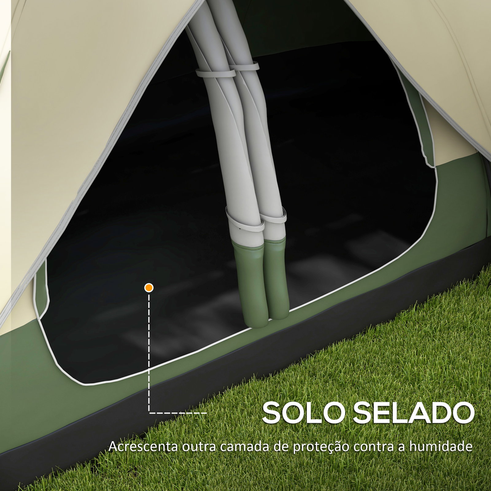 Tenda de campismo familiar para 5-6 pessoas dobrável com 2 quartos e bolsa de transporte 450x215x180 cm verde e marrom