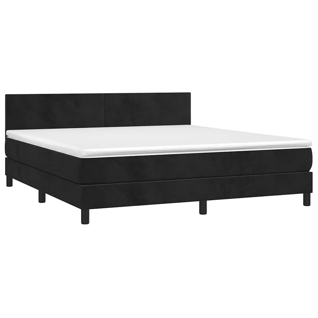 Cama box spring c/ colchão/LED 160x200 cm veludo preto