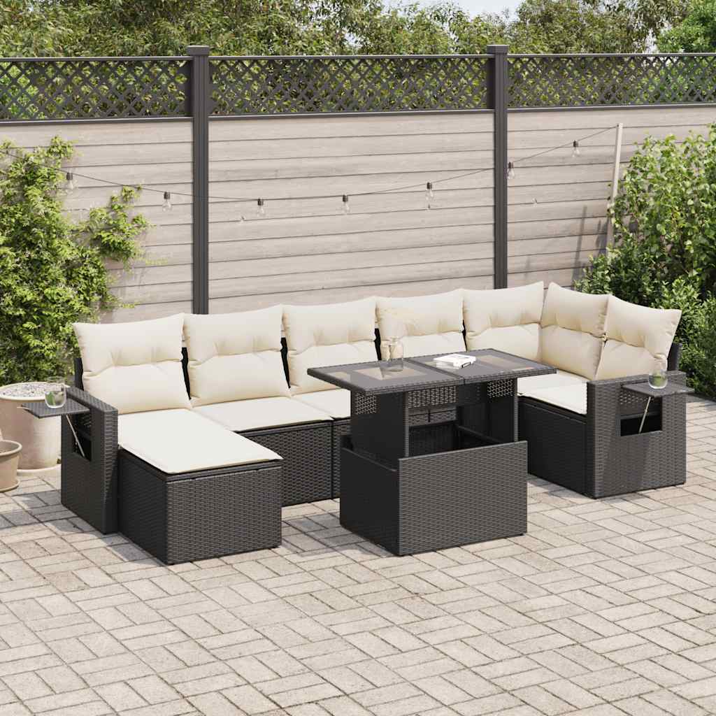 8 Pcs conjunto sofás de jardim com almofadões vime PE preto