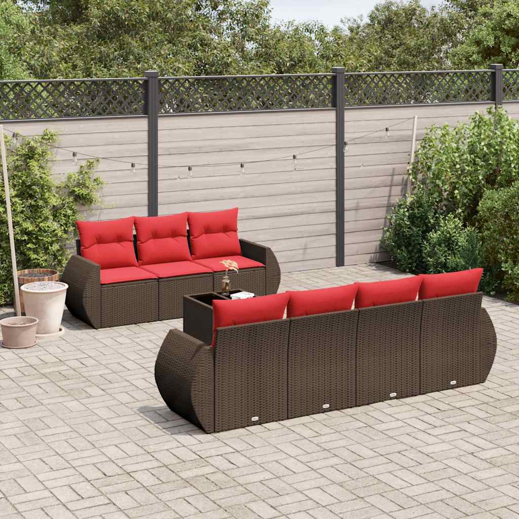 Conjunto de sofá de jardim com 8 peças e almofadas em rattan sintético marrom