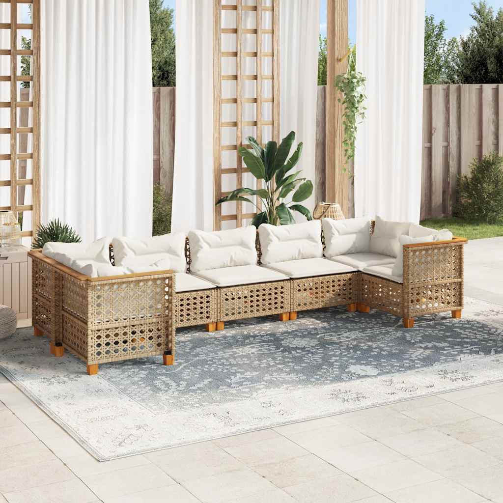 7 Pcs conjunto de sofás p/ jardim com almofadões vime PE bege