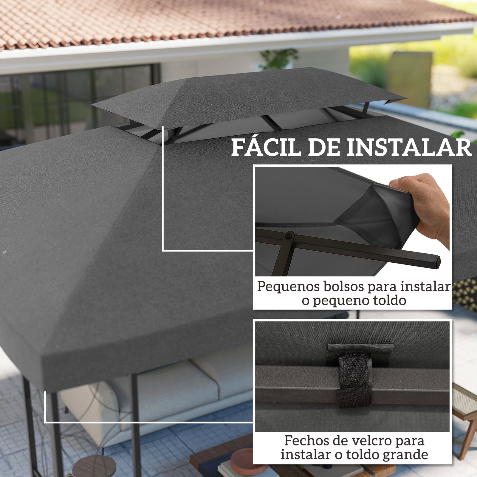 Teto de reposição 4x3 m com teto duplo orifícios de drenagem e proteção UV apenas teto não inclui estrutura cinzento escuro