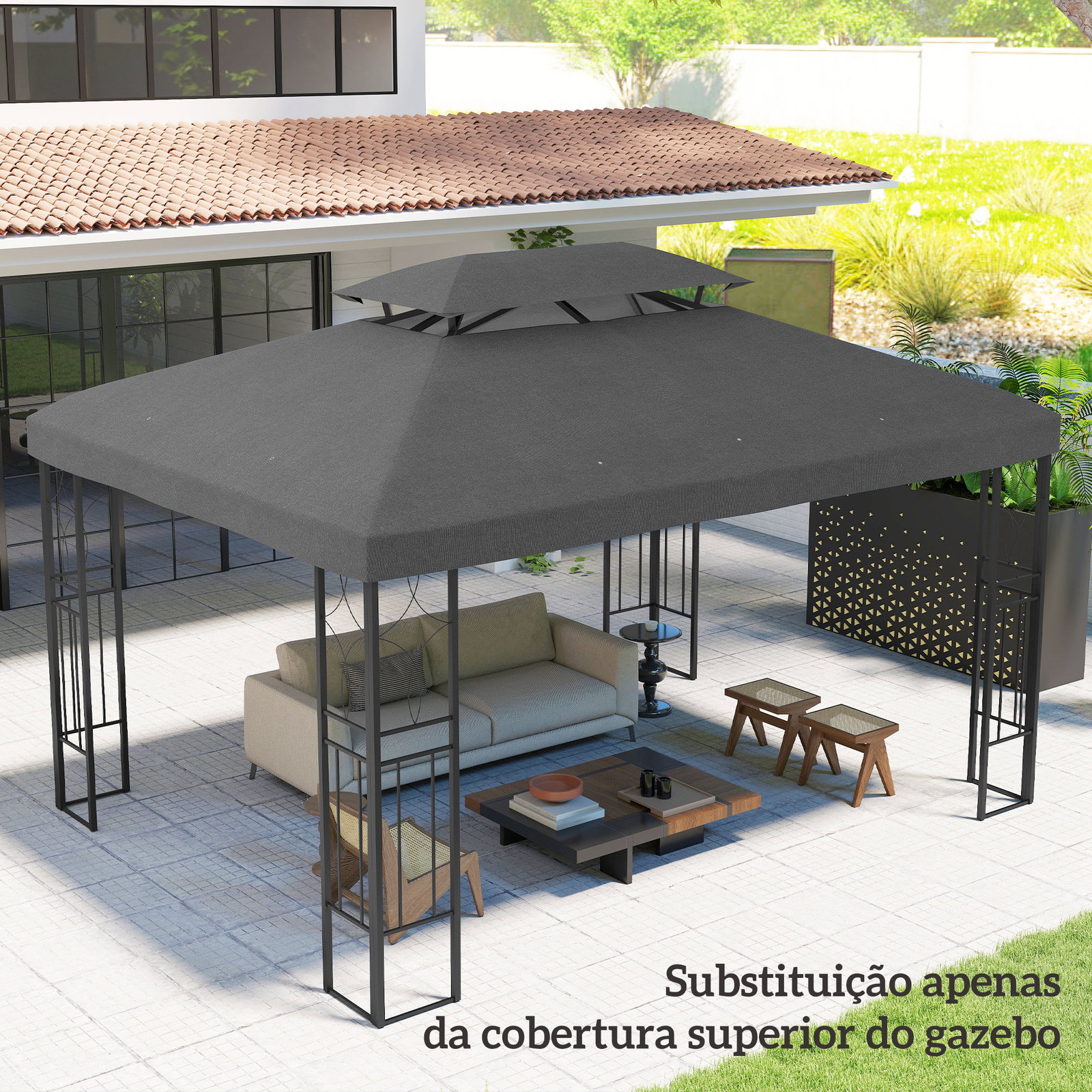 Teto de reposição 4x3 m com teto duplo orifícios de drenagem e proteção UV apenas teto não inclui estrutura cinzento escuro