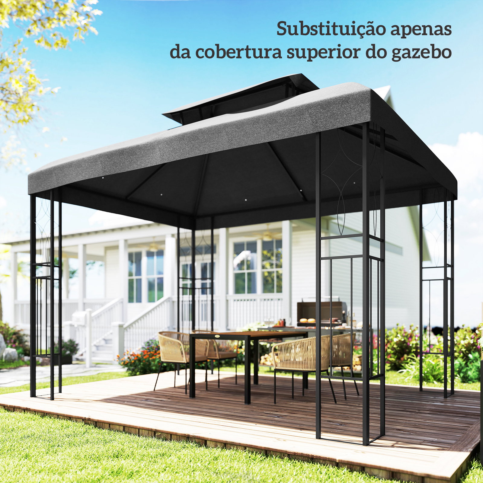 Teto de reposição 4x3 m com teto duplo orifícios de drenagem e proteção UV apenas teto não inclui estrutura cinzento escuro
