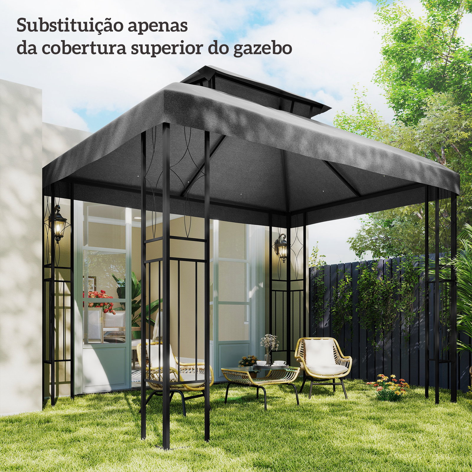 Teto de reposição 4x3 m com teto duplo orifícios de drenagem e proteção UV apenas teto não inclui estrutura cinzento escuro