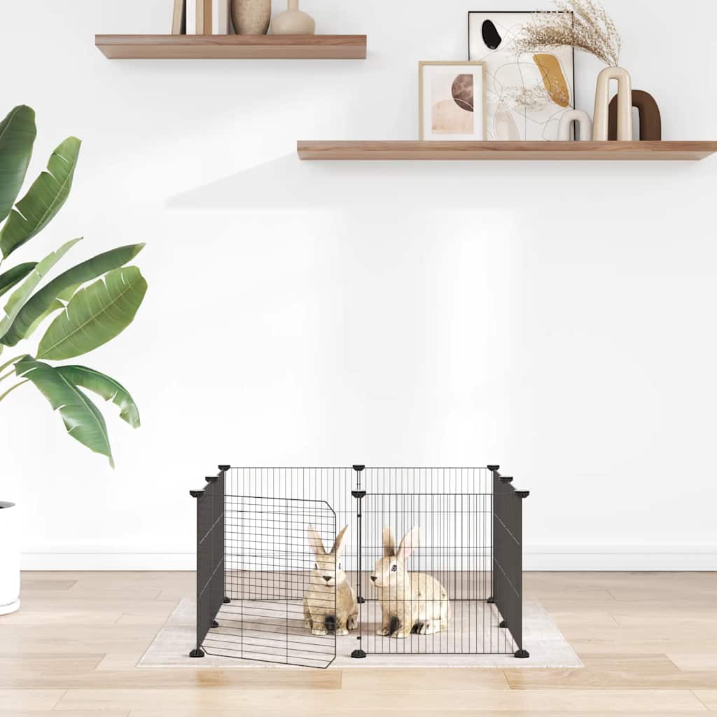 Gaiola para animais de estimação com 8 painéis e porta, preta, 70x70x35 cm, aço