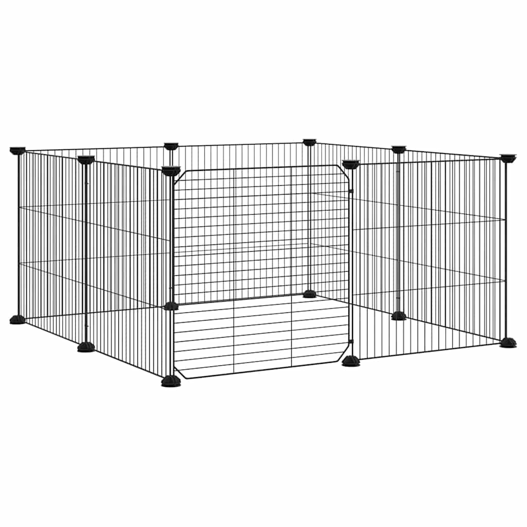 Gaiola para animais de estimação com 8 painéis e porta, preta, 70x70x35 cm, aço