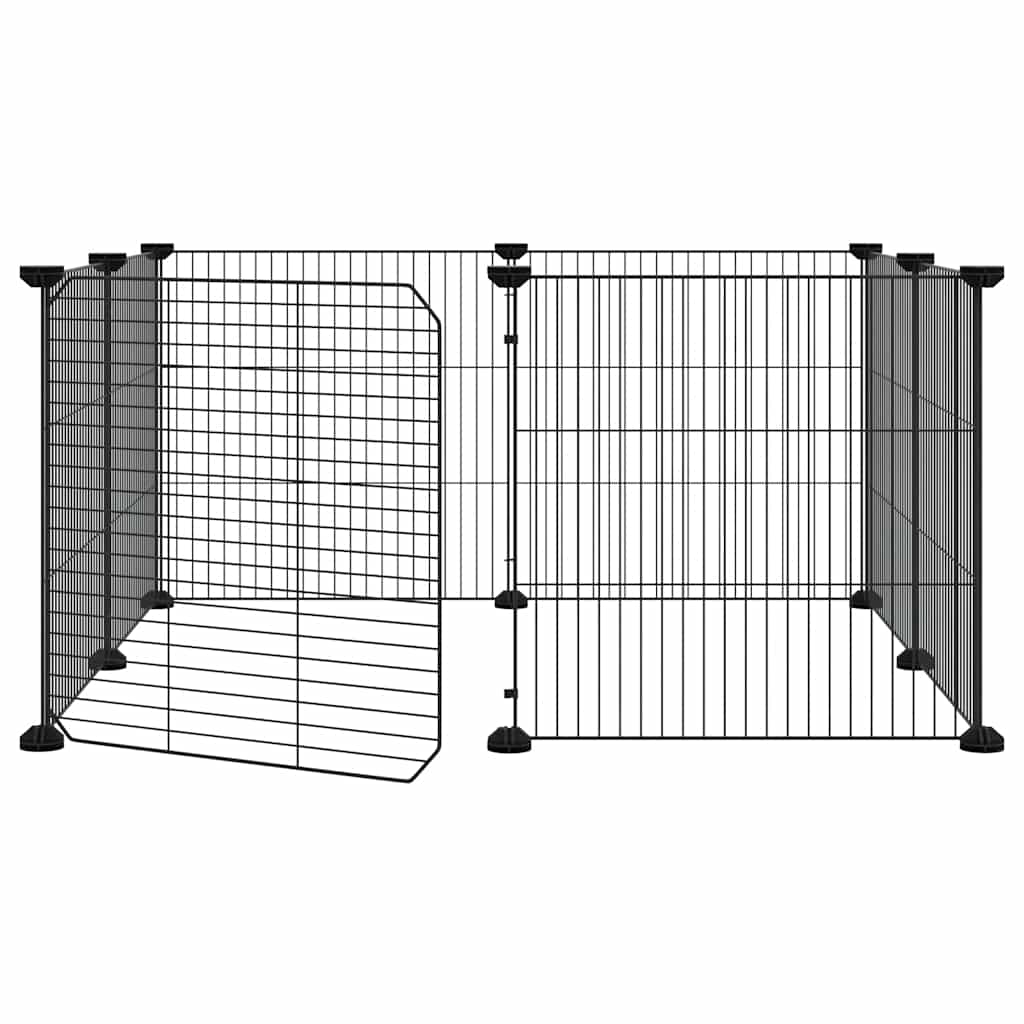 Gaiola para animais de estimação com 8 painéis e porta, preta, 70x70x35 cm, aço